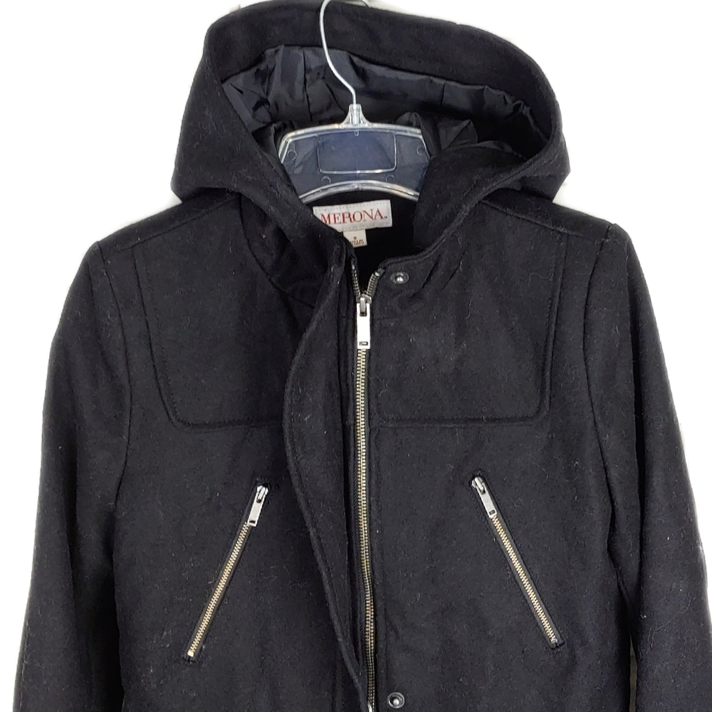 NEW Merona Womens Black Wool HOODED Full Zip Multi Pocket Cozy Jacket - Picture 3 of 10